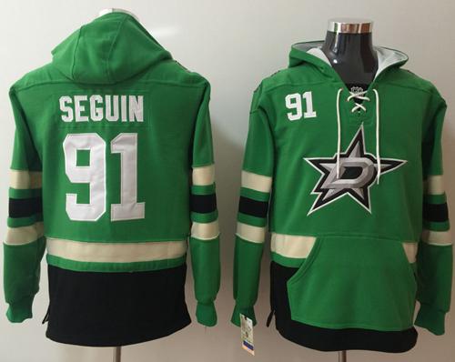 Stars #91 Tyler Seguin Green Name & Number Pullover NHL Hoodie - Click Image to Close